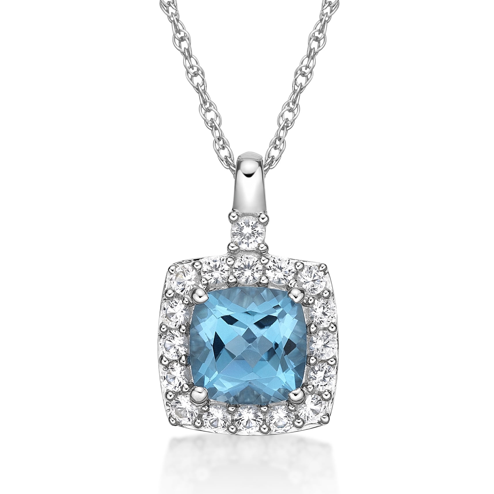 Jay Heart Designs 925 Sterling Silver Genuine Swiss Blue Topaz and Created White Sapphire Pendant with 18" Chain