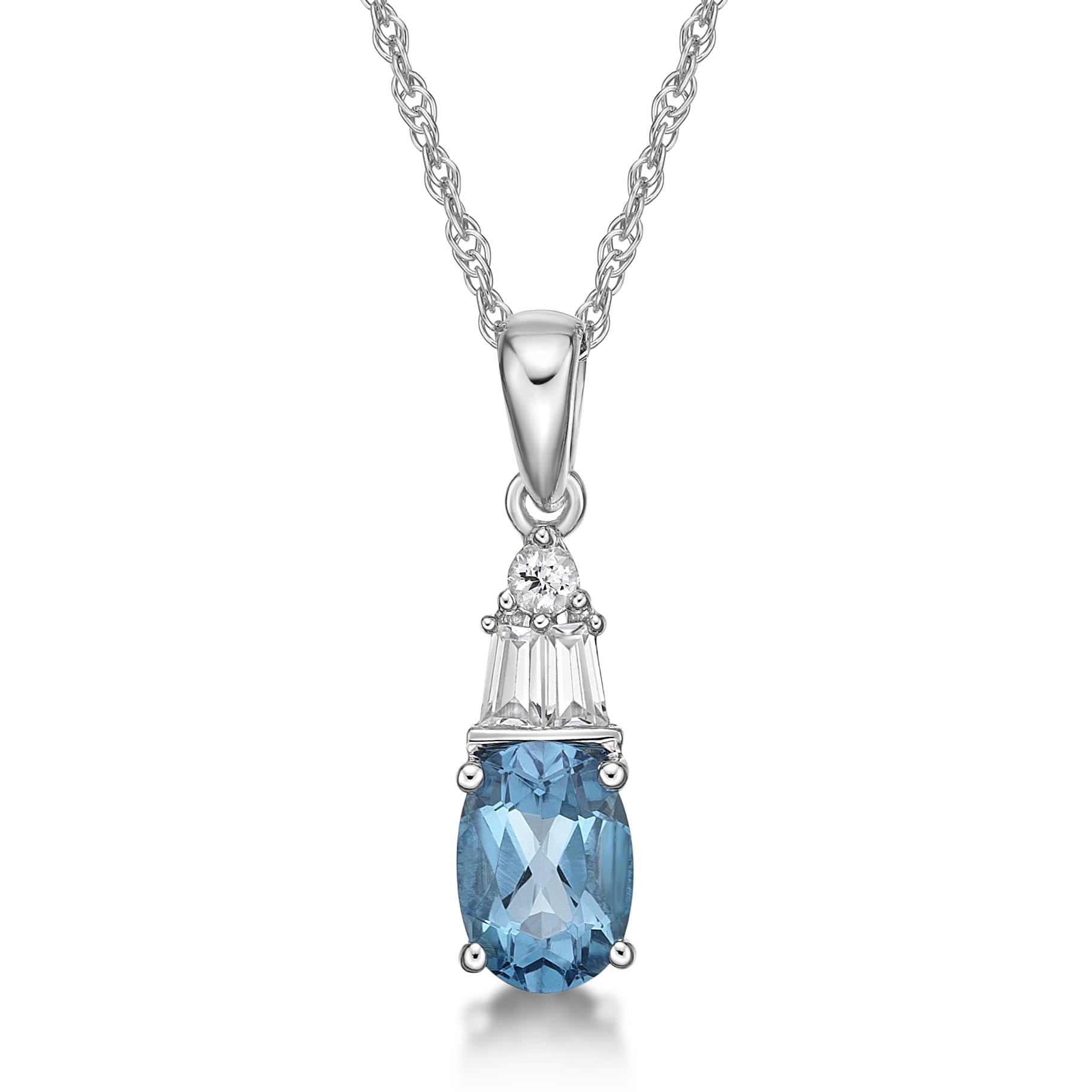 Jay Heart Designs 925 Sterling Silver Genuine Swiss Blue Topaz and Created White Sapphire Pendant with 18" Chain