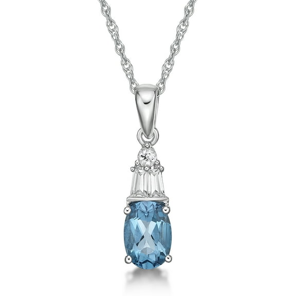 Jay Heart Designs 925 Sterling Silver Genuine Swiss Blue Topaz and Created White Sapphire Pendant with 18" Chain