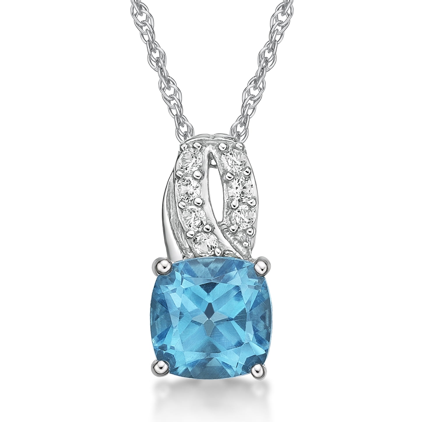 Jay Heart Designs 925 Sterling Silver Genuine Swiss Blue Topaz and Created White Sapphire Pendant with 18" Chain