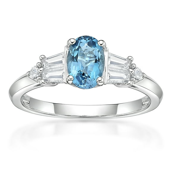 Jay Heart Designs 925 Sterling Silver Genuine Swiss Blue Topaz and Created White Sapphire Ring