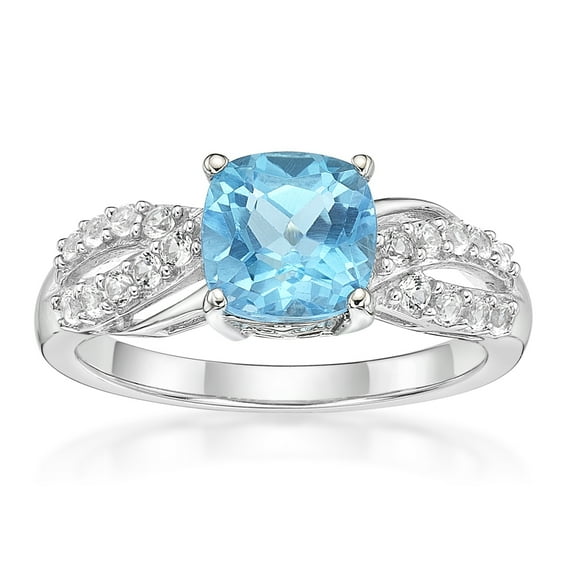 Jay Heart Designs 925 Sterling Silver Genuine Swiss Blue Topaz and Created White Sapphire Ring