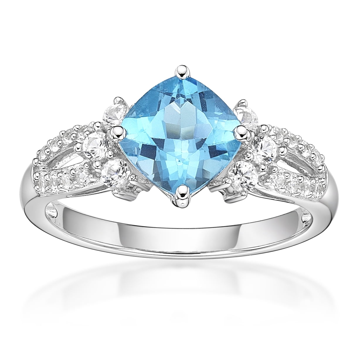 Jay Heart Designs 925 Sterling Silver Genuine Swiss Blue Topaz and Created White Sapphire Ring