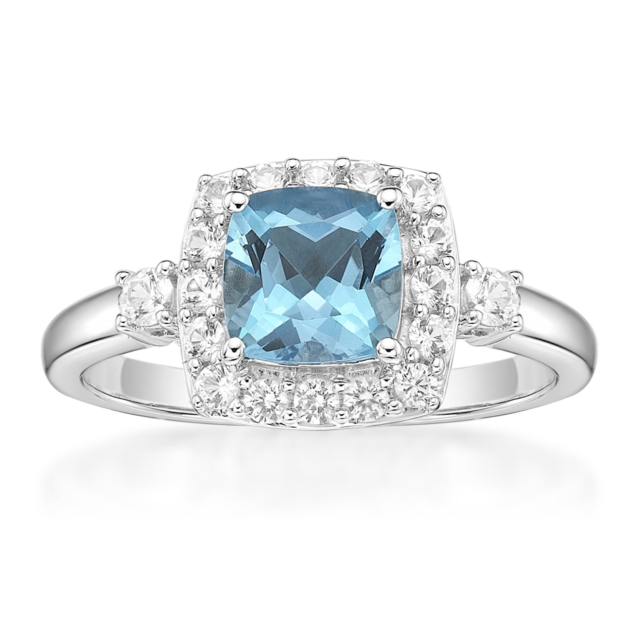 Jay Heart Designs 925 Sterling Silver Genuine Swiss Blue Topaz and Created White Sapphire Ring