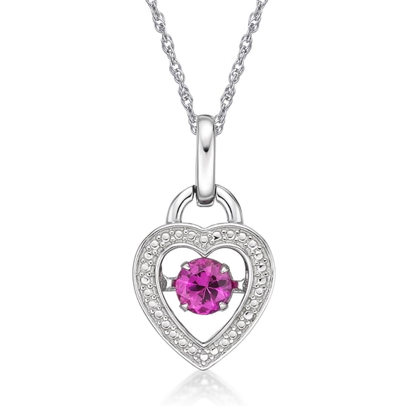 Jay Heart Designs 925 Sterling Silver Lab Created Pink Sapphire Open Heart Dancing Pendant, 18" Chain