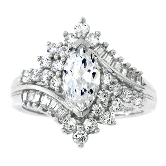Jay Heart Designs 925 Sterling Silver Marquise Simulated White Diamond Ring