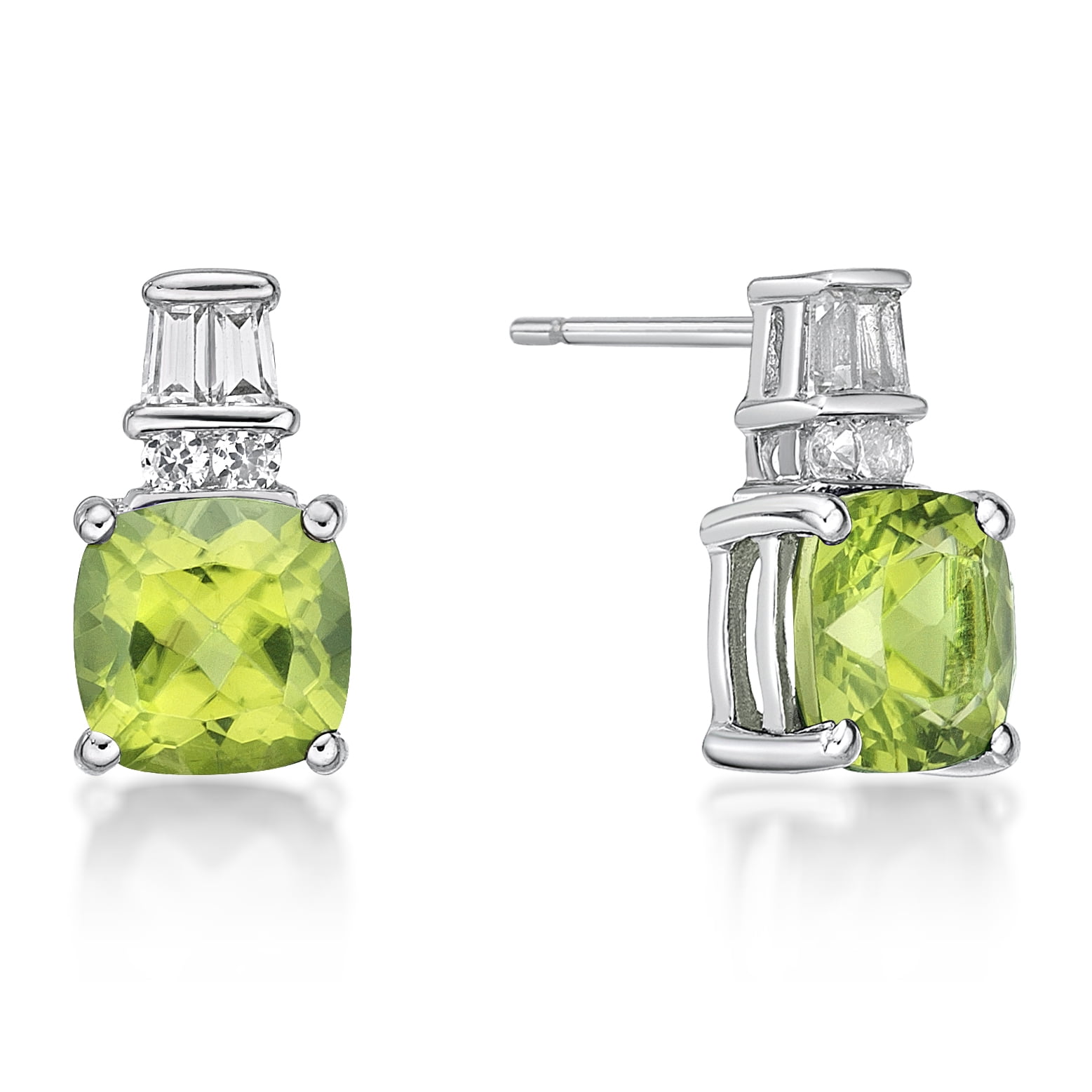 Jay Heart Designs 925 Sterling Silver Peridot and Created White Sapphire Earrings