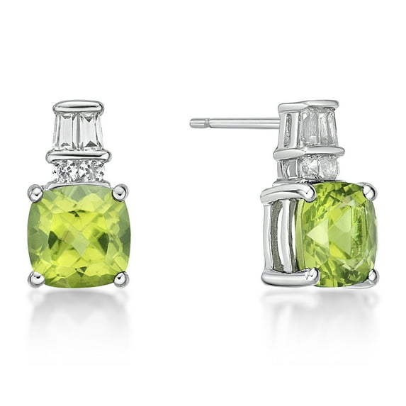 Jay Heart Designs 925 Sterling Silver Peridot and Created White Sapphire Earrings