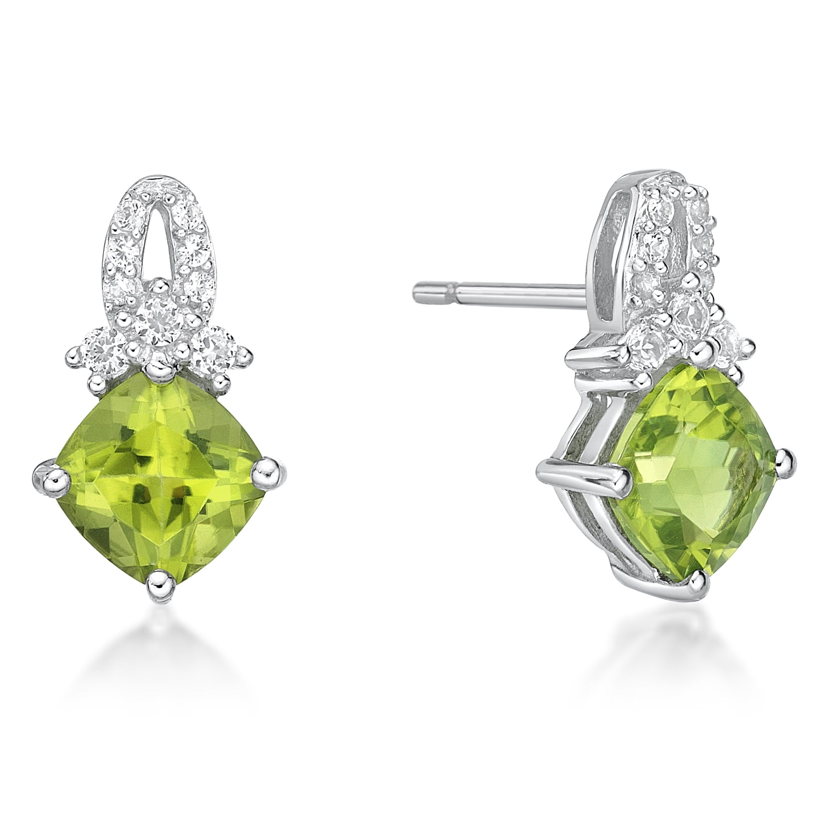 Jay Heart Designs 925 Sterling Silver Peridot and Created White Sapphire Earrings