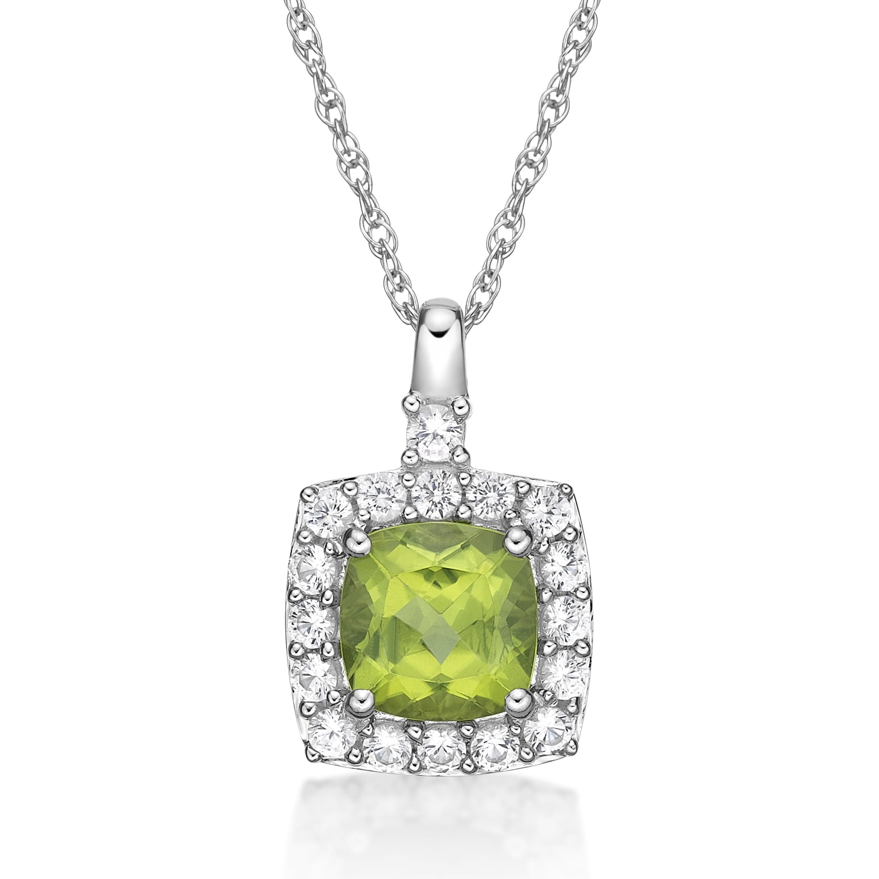 Jay Heart Designs 925 Sterling Silver Peridot and Created White Sapphire Pendant with 18" Chain