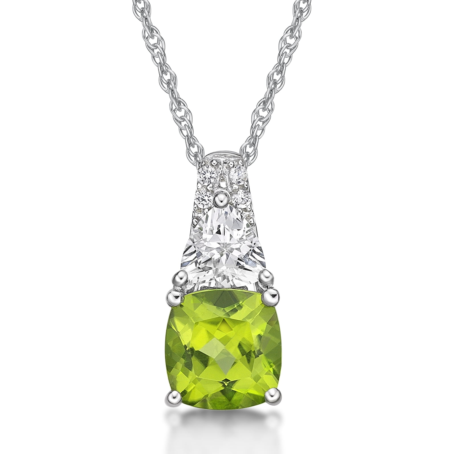 Jay Heart Designs 925 Sterling Silver Peridot and Created White Sapphire Pendant with 18" Chain