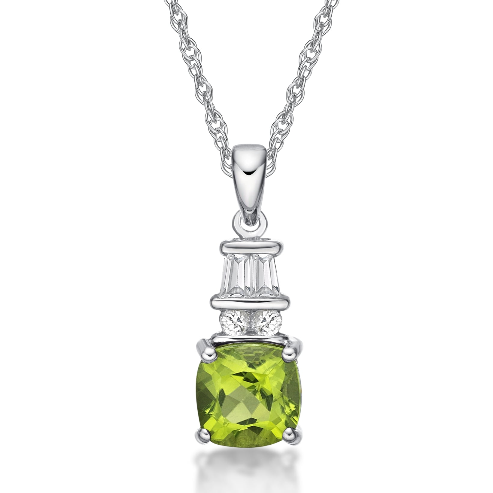 Jay Heart Designs 925 Sterling Silver Peridot and Created White Sapphire Pendant with 18" Chain
