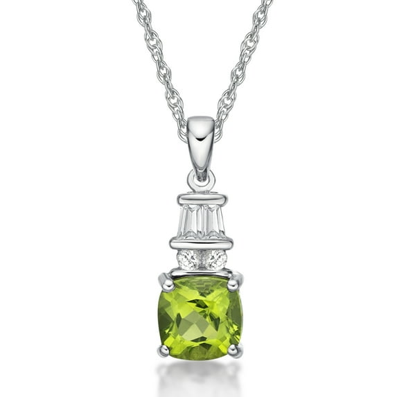 Jay Heart Designs 925 Sterling Silver Peridot and Created White Sapphire Pendant with 18" Chain