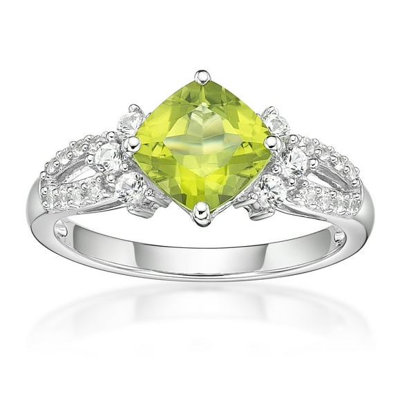 Jay Heart Designs 925 Sterling Silver Peridot and Created White Sapphire Ring
