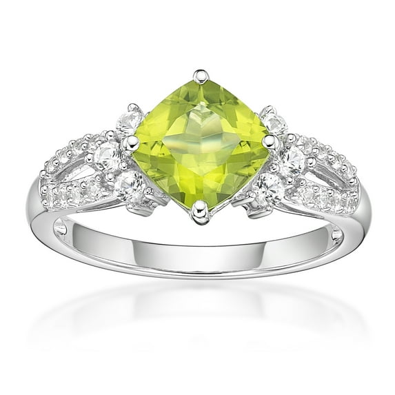 Jay Heart Designs 925 Sterling Silver Peridot and Created White Sapphire Ring