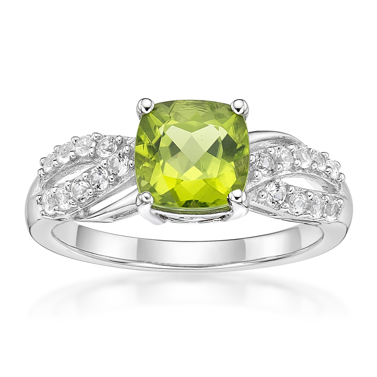 Jay Heart Designs 925 Sterling Silver Peridot and Created White Sapphire Ring