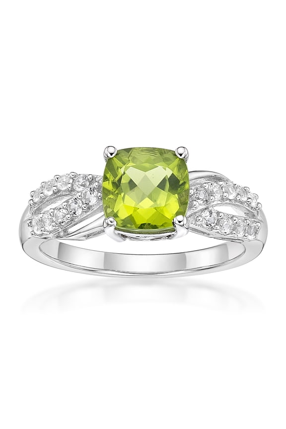 925 Sterling Silver Peridot and Created White Sapphire Ring