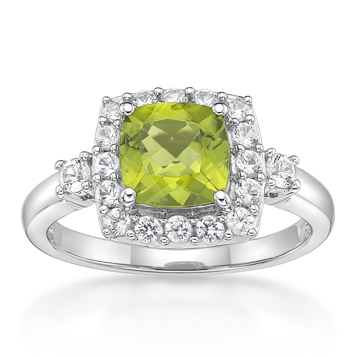 Jay Heart Designs 925 Sterling Silver Peridot and Created White Sapphire Ring