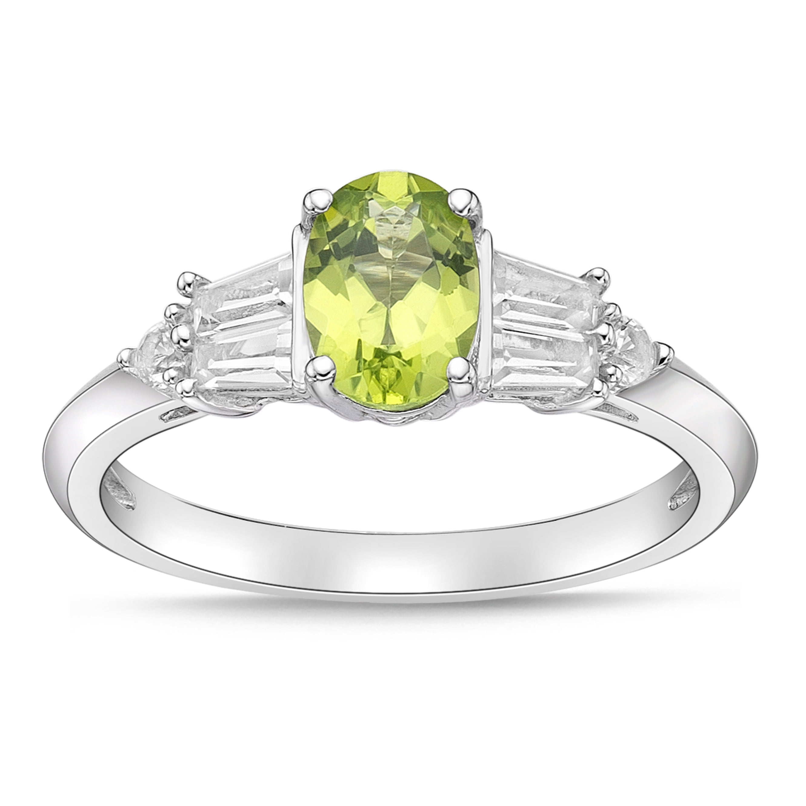 Jay Heart Designs 925 Sterling Silver Peridot and Created White Sapphire Ring