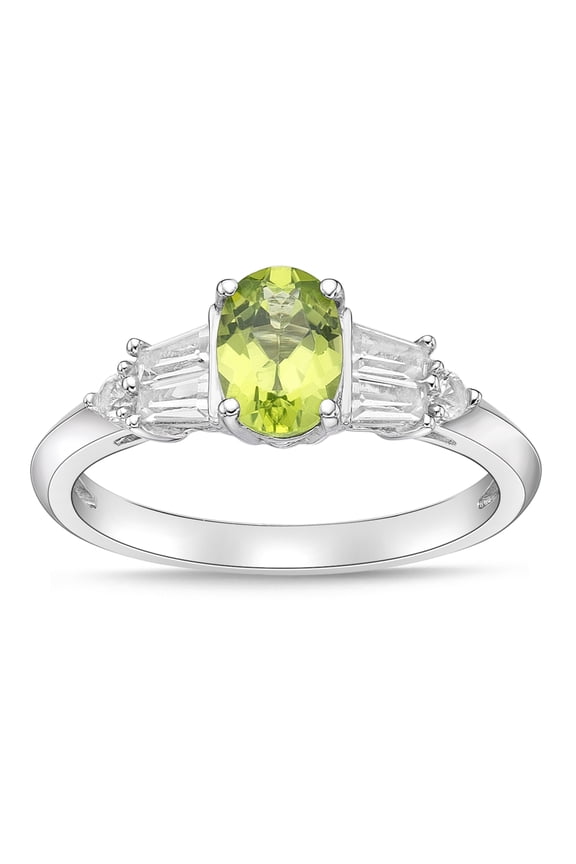 925 Sterling Silver Peridot and Created White Sapphire Ring