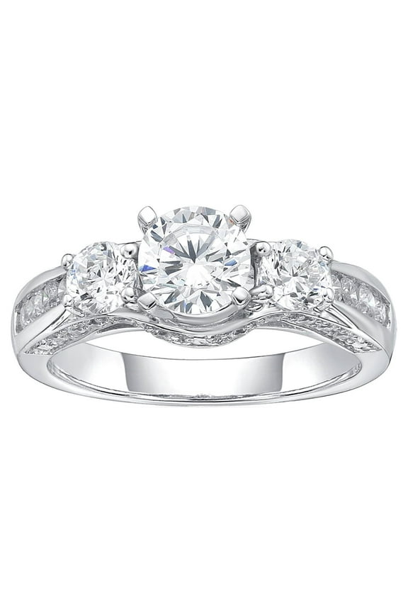 Jay Heart Designs 925 Sterling Silver Round Simulated White Diamonds with Channel Set Stone Ring