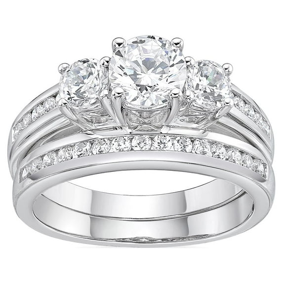 Brilliance Fine Jewelry Classic 3 Stone Simulated White Diamond Engagement Ring Set