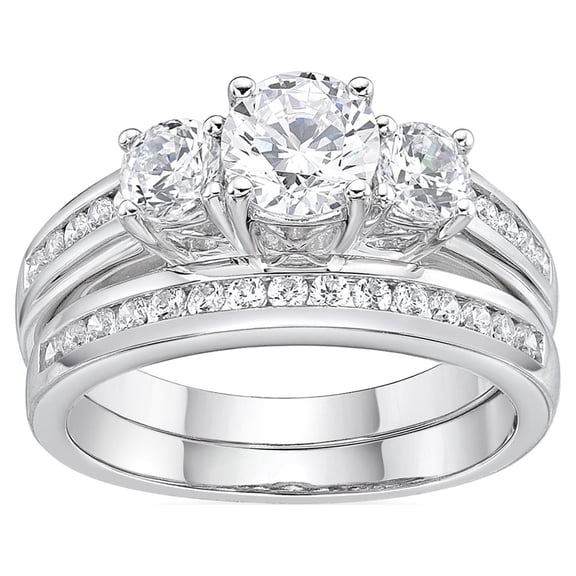 Brilliance Fine Jewelry Classic 3 Stone Simulated White Diamond Engagement Ring Set