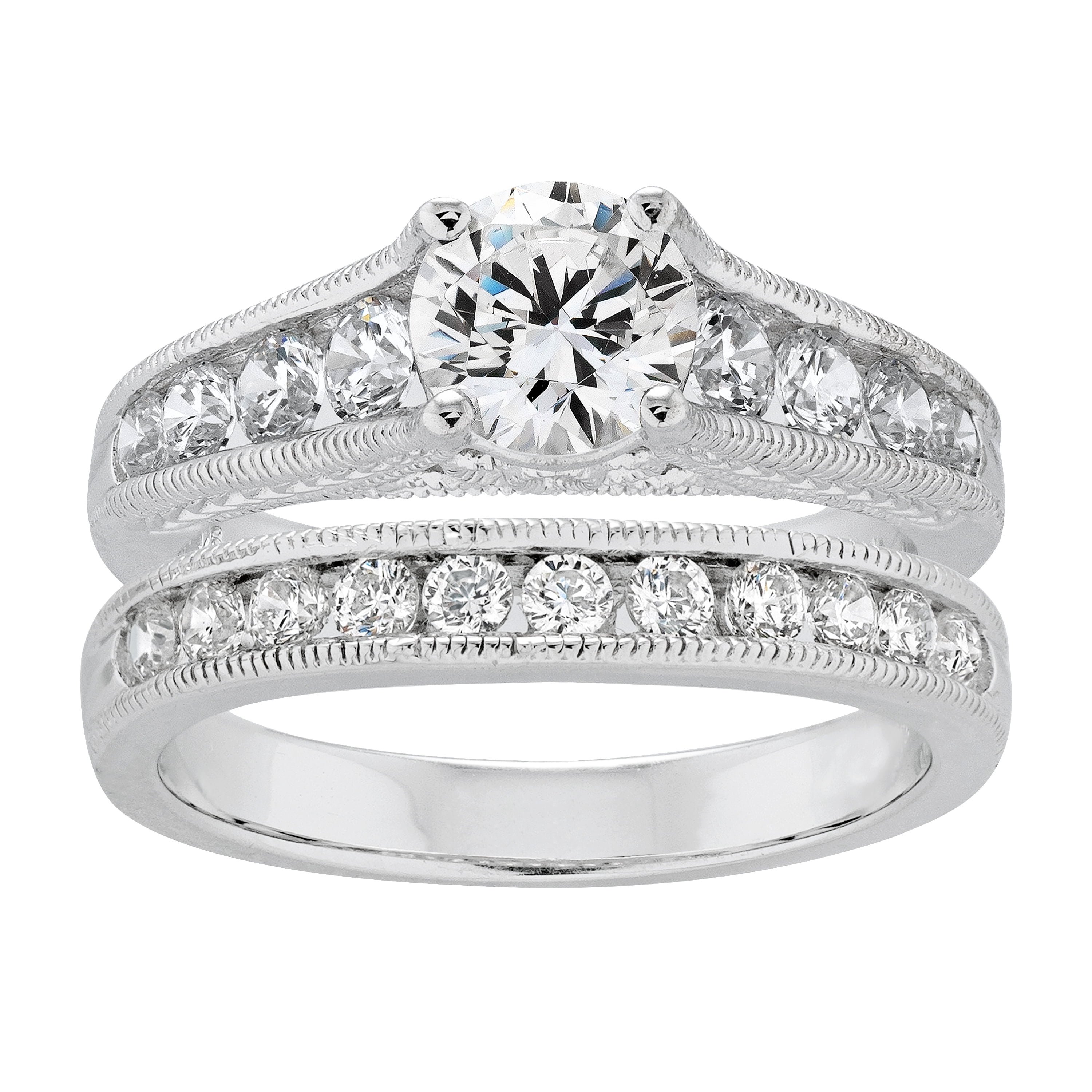 Jay Heart Designs 925 Sterling Silver Simulated White Diamond Bridal Engagement Set