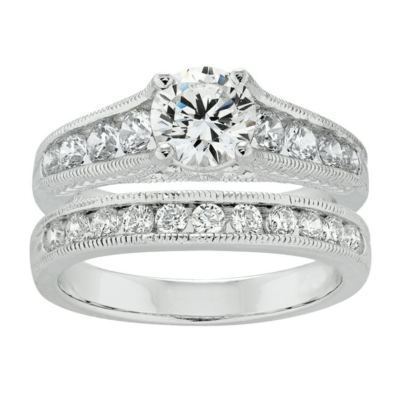 Jay Heart Designs 925 Sterling Silver Simulated White Diamond Bridal Engagement Set