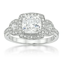 Jay Heart Designs 925 Sterling Silver Simulated White Diamond Cushion 3 Stone Ring
