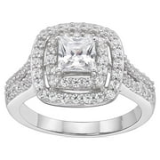 Jay Heart Designs 925 Sterling Silver Simulated White Diamond Double Halo Ring