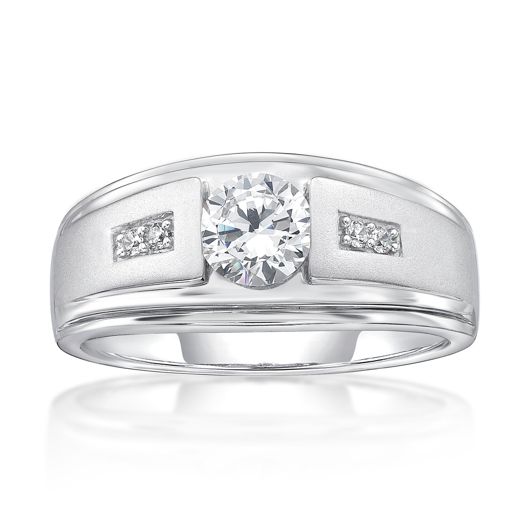 Jay Heart Designs 925 Sterling Silver Simulated White Diamond Round Center Men\\\'s Ring