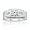 thumbnail image 1 of Jay Heart Designs 925 Sterling Silver Simulated White Diamond Round Center Men\\\'s Ring, 1 of 3