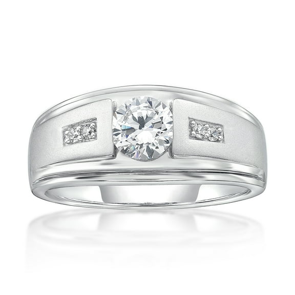 Jay Heart Designs 925 Sterling Silver Simulated White Diamond Round Center Men\\\'s Ring