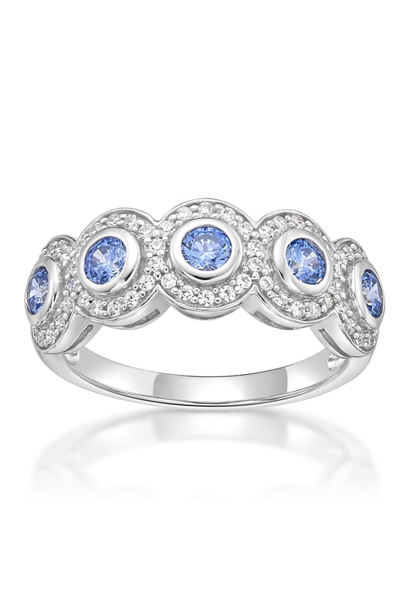 Jay Heart Designs 925 Sterling Silver Swarovski Fancy Blue and White Simulated White Diamond Band Ring