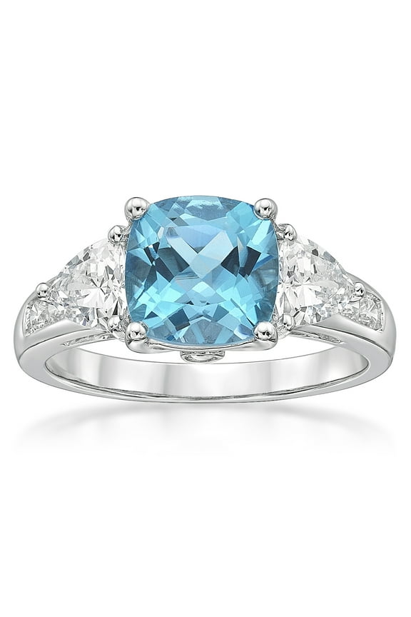 Jay Heart Designs 925 Sterling Silver Treated Blue Topaz with Simulated White Diamond Ring