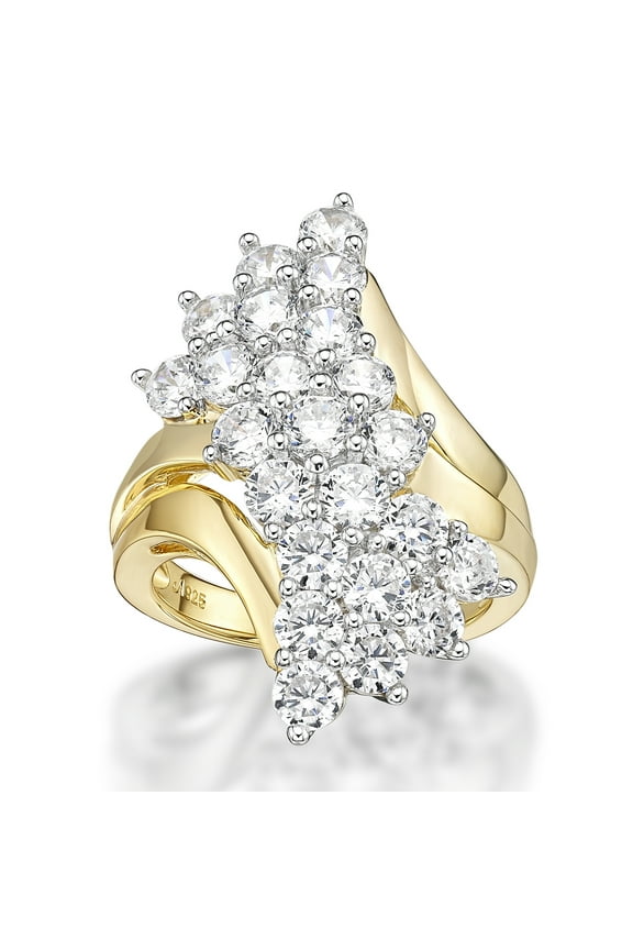 Jay Heart Designs 925 Sterling Silver with 14K Yellow Gold Plating Simulated White Diamond Cocktail Ring