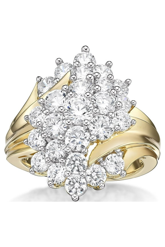 Jay Heart Designs 925 Sterling Silver with 14K Yellow Gold Plating Simulated White Diamond Cocktail Ring