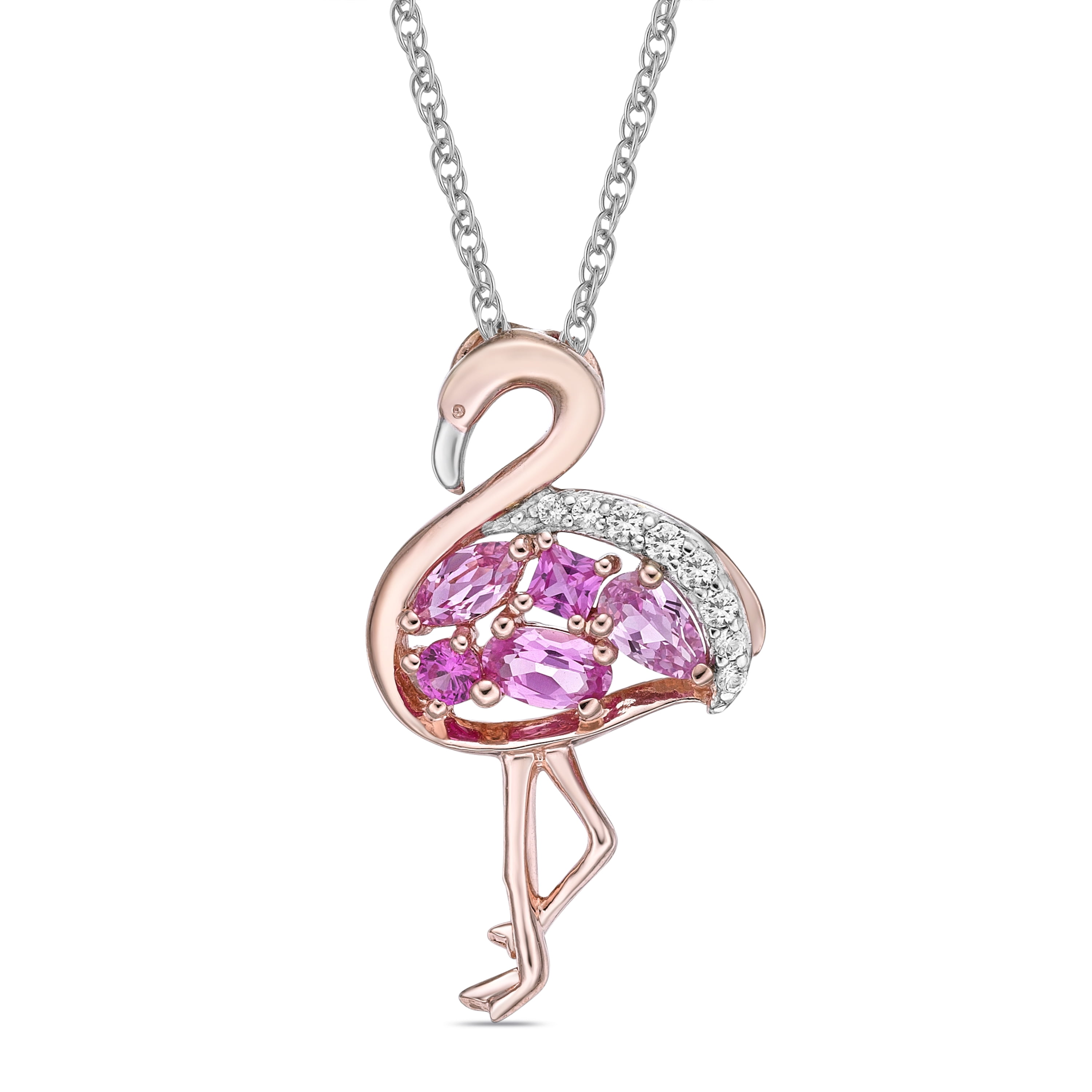 Jay Heart Designs 925 Sterling Silver with 14KP Gold Plated Created Ruby, Created Pink Sapphire and Created White Sapphire Pendant with 18" Chain