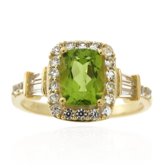 Jay Heart Designs 925 Sterling Silver with 14KY Gold Plated Peridot and Created White Sapphire Ring