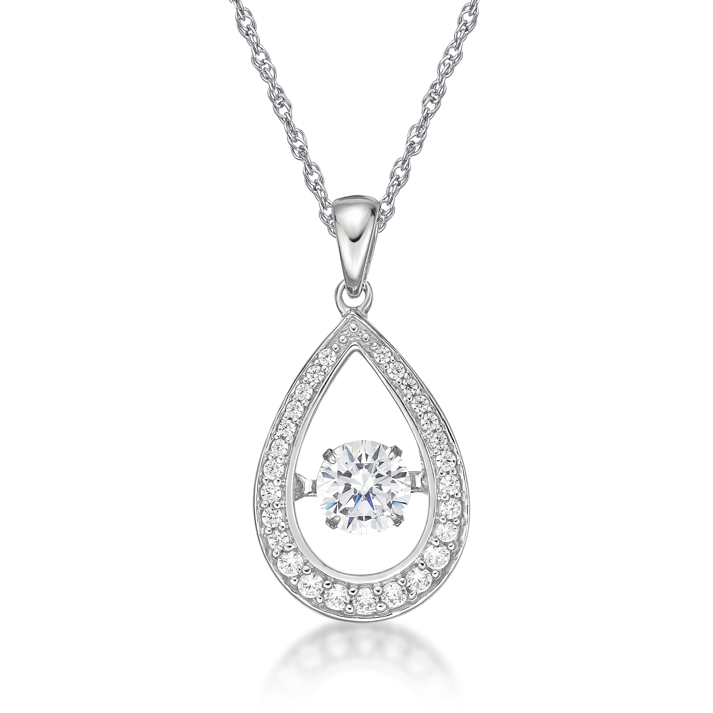 Jay Heart Designs Simulated White Diamond Stone 925 Sterling Silver Pave Drop Pendant, 18" Chain