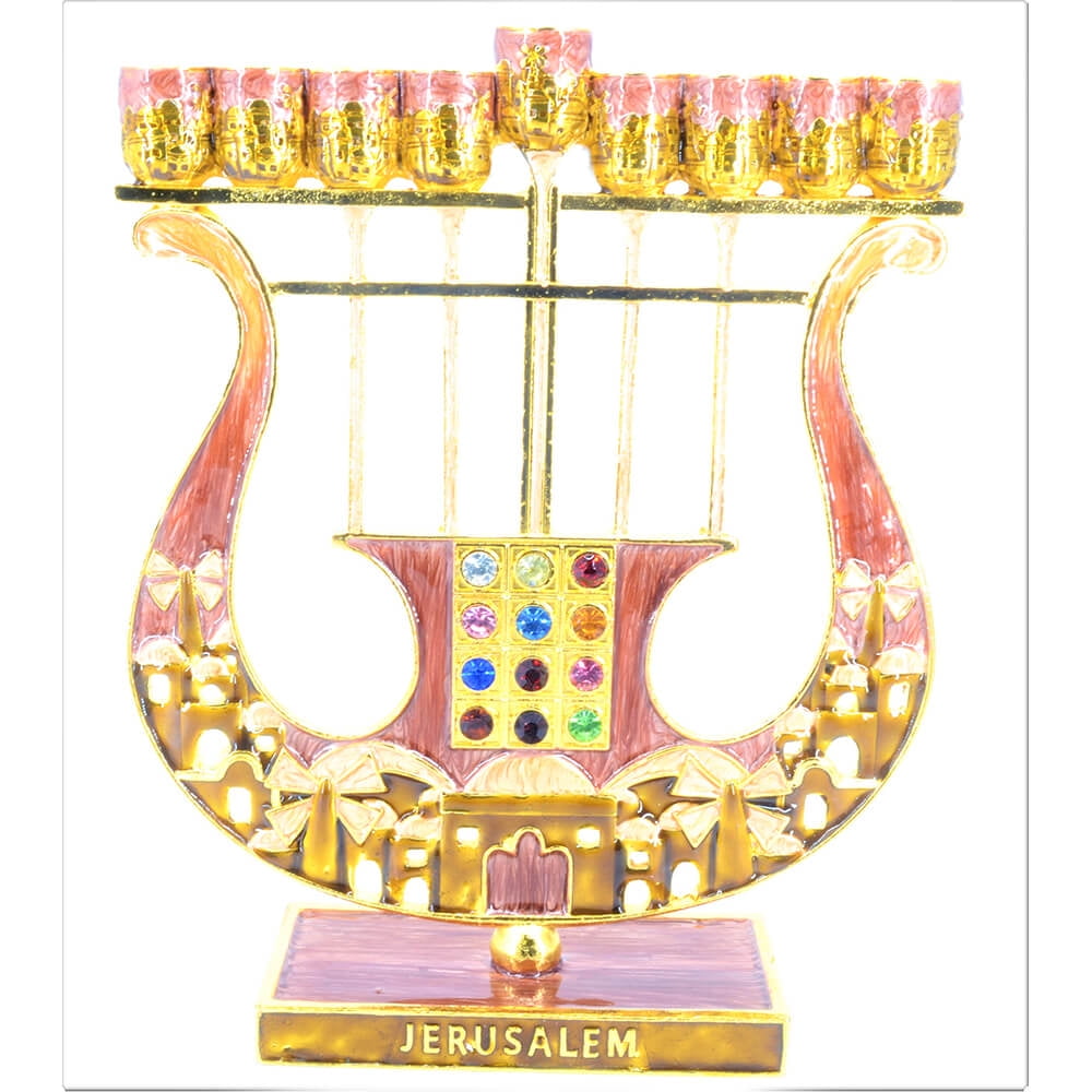 Lavender Enamel Ceramic Menorah with Swarovski Crystals