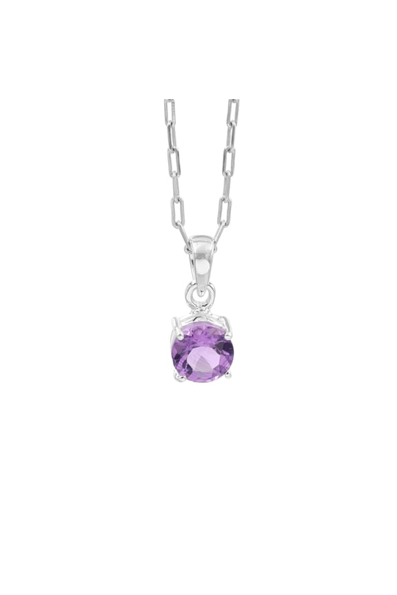 Natural Gemstone Amethyst Birthstone Solitaire Pendant Necklace, 925 Sterling Silver Necklace for Women, 18 Inch Cable chain