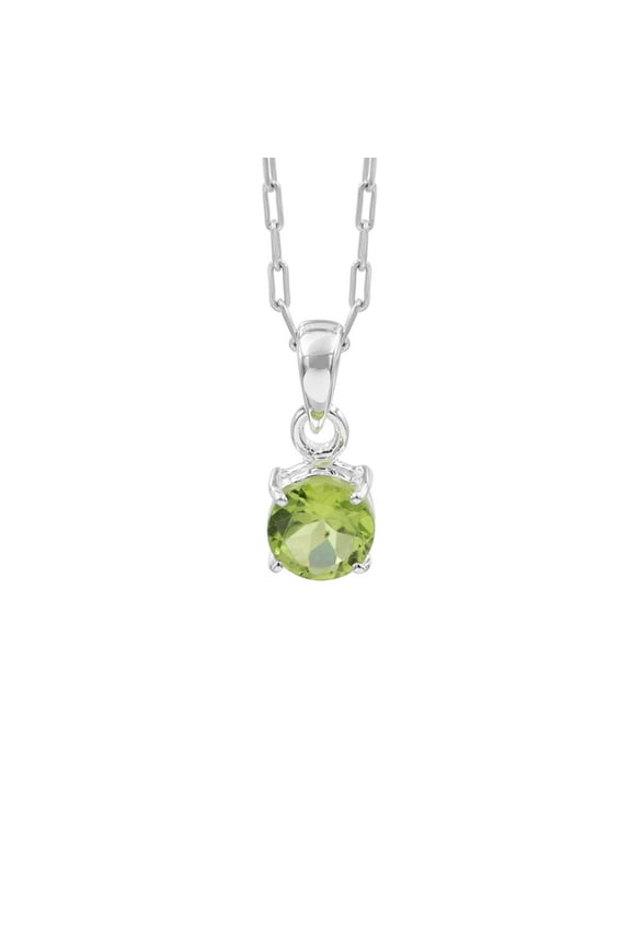 Natural Gemstone Peridot Birthstone Solitaire Pendant Necklace, 925 Sterling Silver Necklace for Women, 18 Inch Cable chain