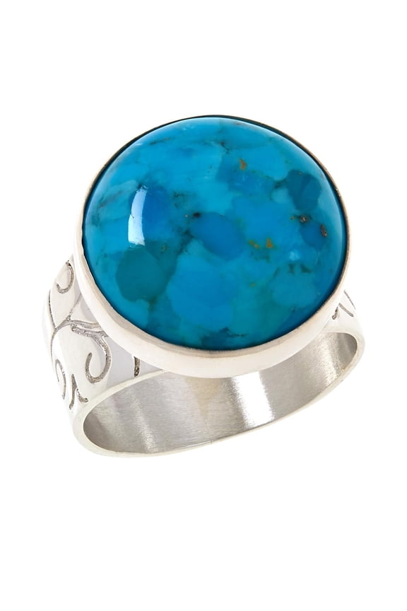 Blue Turquoise Cabochon Sterling Silver Cocktail Ring Size 6