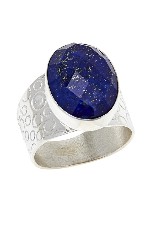 Faceted Blue Lapis Sterling Silver Cocktail Ring Size 7