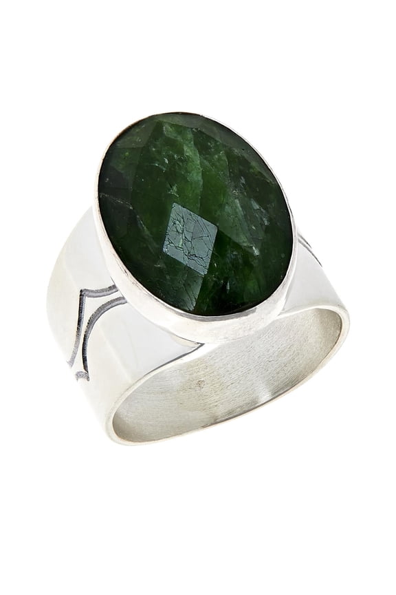 Faceted Green Chrome Diopside Sterling Silver Cocktail Ring Size 6
