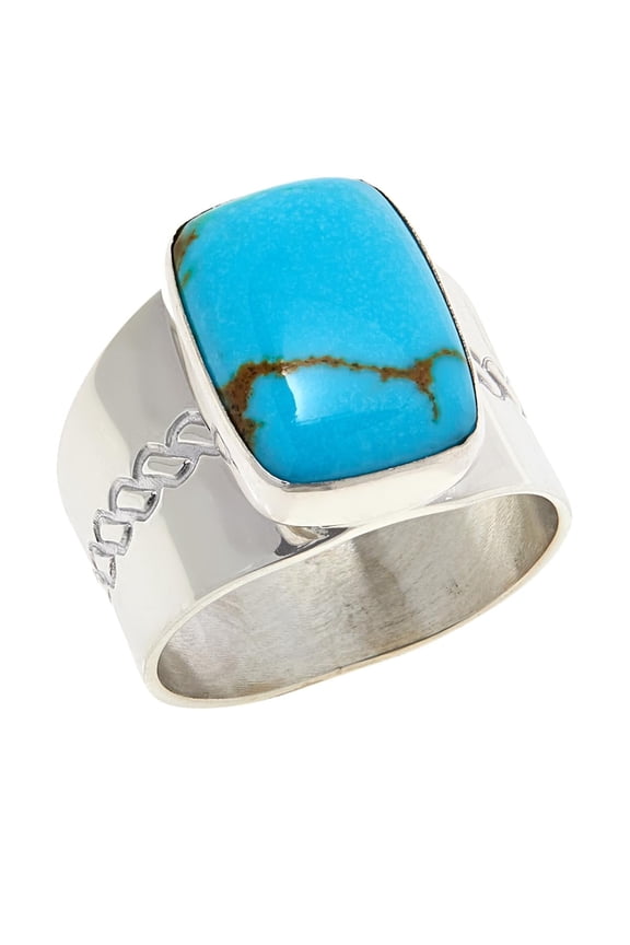 Gold Matrix Turquoise Sterling Silver Band Ring Size 6