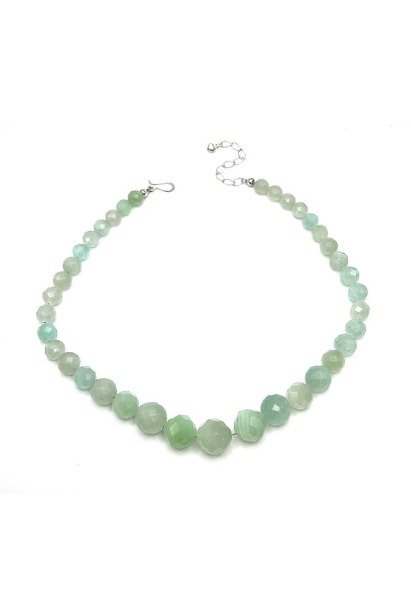 Green Calcite Graduated Sterling Silver Beaded Necklace 18"