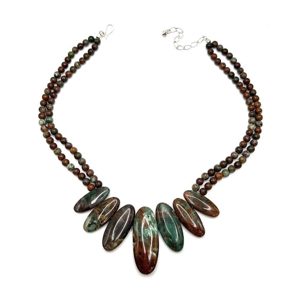 Jay King Green Forest Jasper Beaded Bib Sterling Silver Necklace 18"